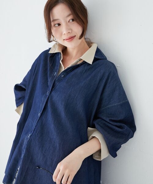 le. coeur blanc/ルクールブラン 《WEB限定アイテム》バックデザインオーバーデニムシャツ ネイビー 38 le. coeur blanc/ルクールブラン 《WEB限定アイテム》バックデザインオーバーデニムシャツ ネイビー 38