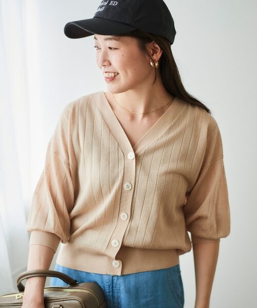 le.coeur blanc / ルクールブラン カーディガン・ボレロ | 《手洗い可能》シアーワイドリブラメVカーディガン | 詳細10