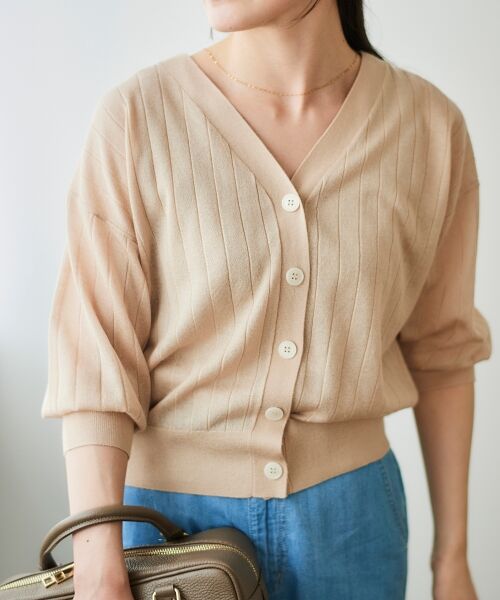 le.coeur blanc / ルクールブラン カーディガン・ボレロ | 《手洗い可能》シアーワイドリブラメVカーディガン | 詳細11