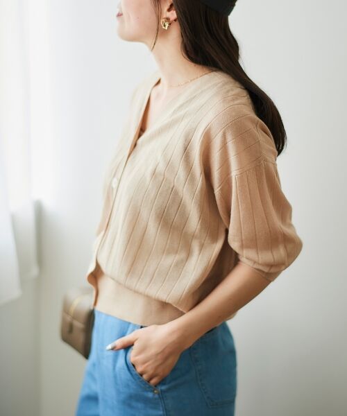 le.coeur blanc / ルクールブラン カーディガン・ボレロ | 《手洗い可能》シアーワイドリブラメVカーディガン | 詳細12