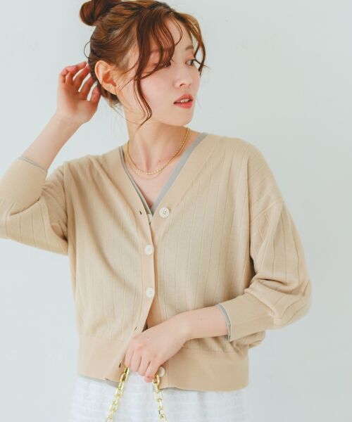 le.coeur blanc / ルクールブラン カーディガン・ボレロ | 《手洗い可能》シアーワイドリブラメVカーディガン | 詳細2