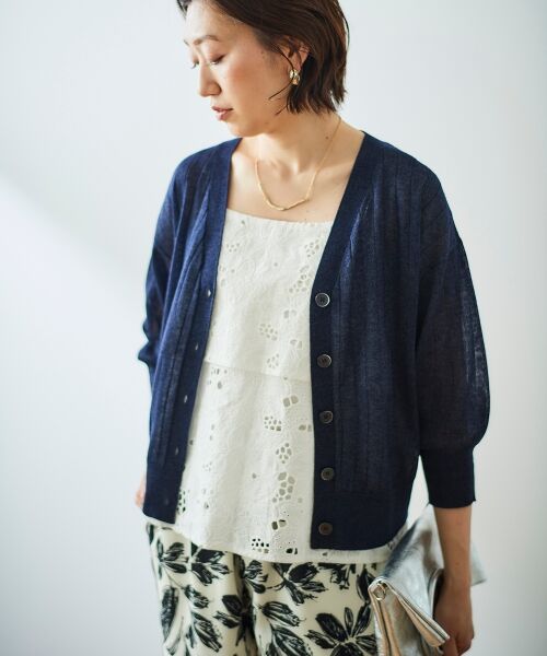 le.coeur blanc / ルクールブラン カーディガン・ボレロ | 《手洗い可能》シアーワイドリブラメVカーディガン | 詳細24