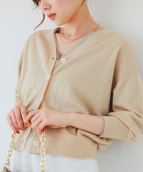 le.coeur blanc / ルクールブラン カーディガン・ボレロ | 《手洗い可能》シアーワイドリブラメVカーディガン | 詳細5