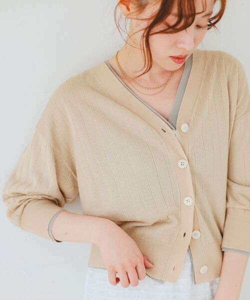 le.coeur blanc / ルクールブラン カーディガン・ボレロ | 《手洗い可能》シアーワイドリブラメVカーディガン | 詳細6
