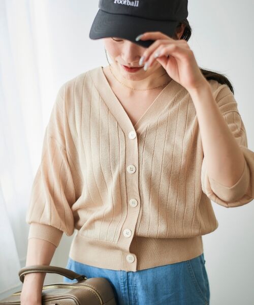 le.coeur blanc / ルクールブラン カーディガン・ボレロ | 《手洗い可能》シアーワイドリブラメVカーディガン | 詳細9