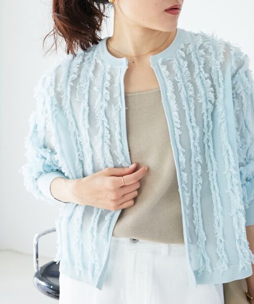 le. coeur blanc/ルクールブラン フリンジニットカーディガン サックス 38 le. coeur blanc/ルクールブラン フリンジニットカーディガン サックス 38