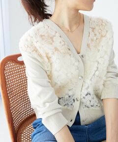 le.coeur blanc / ルクールブラン カーディガン・ボレロ | 《WEB限定アイテム》チュール刺繍Vネックカーディガン