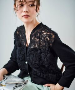le.coeur blanc / ルクールブラン カーディガン・ボレロ | 《WEB限定アイテム》チュール刺繍Vネックカーディガン