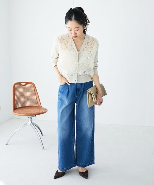 le.coeur blanc / ルクールブラン カーディガン・ボレロ | 《WEB限定アイテム》チュール刺繍Vネックカーディガン | 詳細10