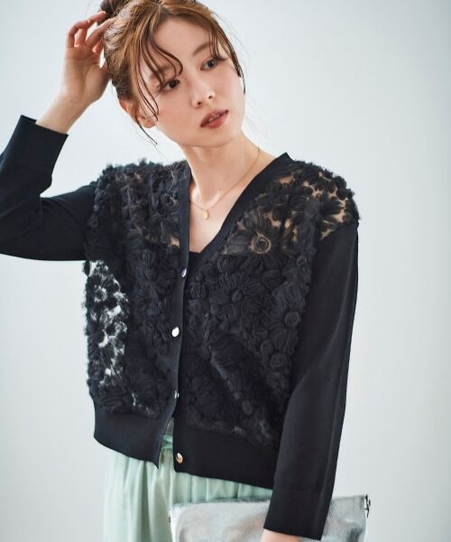 le.coeur blanc / ルクールブラン カーディガン・ボレロ | 《WEB限定アイテム》チュール刺繍Vネックカーディガン | 詳細18