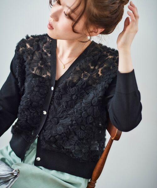 le.coeur blanc / ルクールブラン カーディガン・ボレロ | 《WEB限定アイテム》チュール刺繍Vネックカーディガン | 詳細19