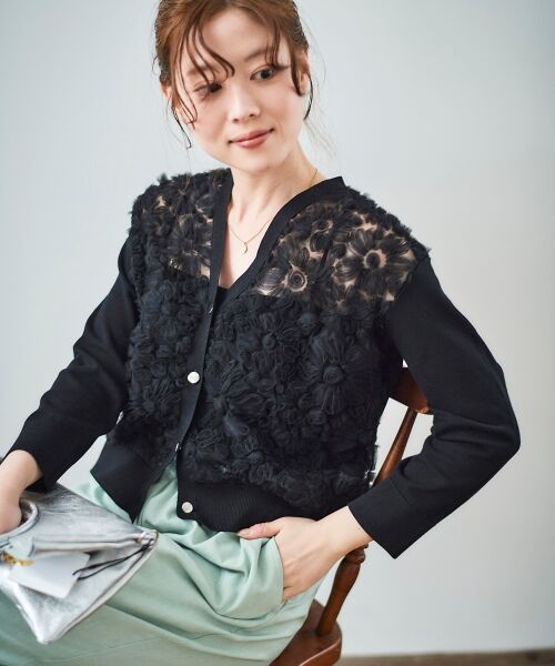 le.coeur blanc / ルクールブラン カーディガン・ボレロ | 《WEB限定アイテム》チュール刺繍Vネックカーディガン | 詳細20