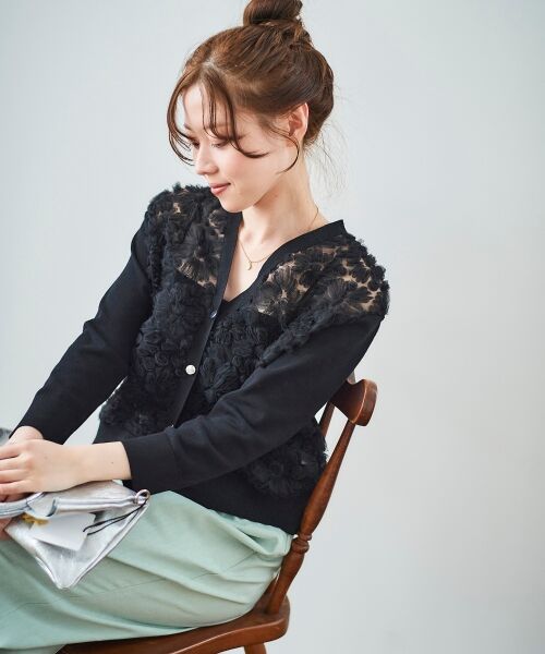 le.coeur blanc / ルクールブラン カーディガン・ボレロ | 《WEB限定アイテム》チュール刺繍Vネックカーディガン | 詳細21