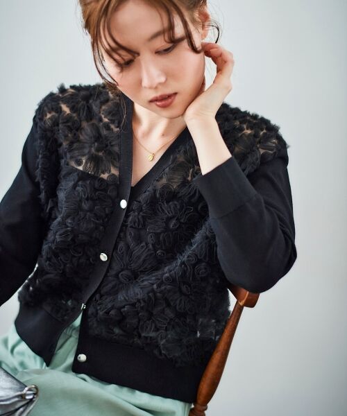 le.coeur blanc / ルクールブラン カーディガン・ボレロ | 《WEB限定アイテム》チュール刺繍Vネックカーディガン | 詳細22