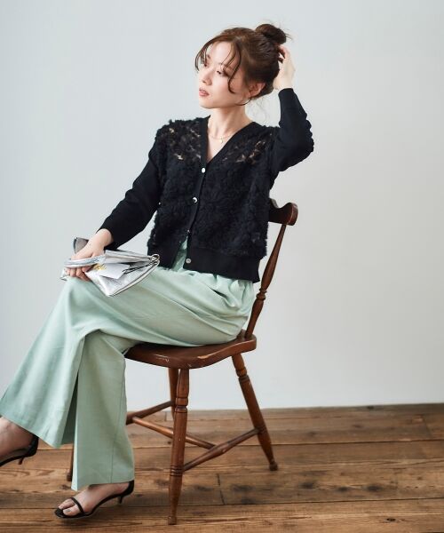 le.coeur blanc / ルクールブラン カーディガン・ボレロ | 《WEB限定アイテム》チュール刺繍Vネックカーディガン | 詳細24