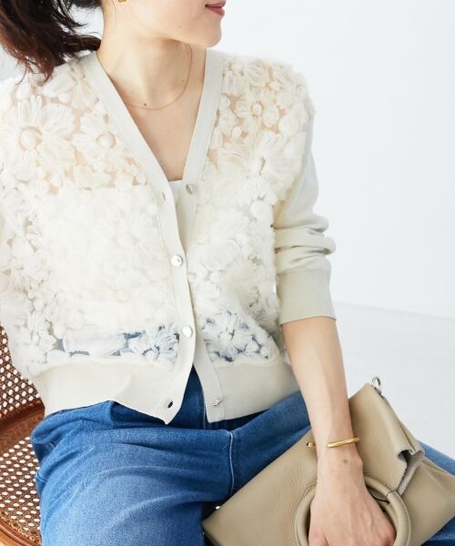le.coeur blanc / ルクールブラン カーディガン・ボレロ | 《WEB限定アイテム》チュール刺繍Vネックカーディガン | 詳細6