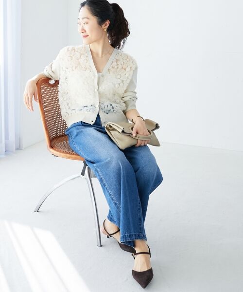 le.coeur blanc / ルクールブラン カーディガン・ボレロ | 《WEB限定アイテム》チュール刺繍Vネックカーディガン | 詳細9
