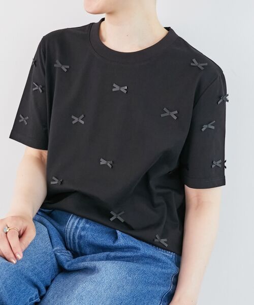le. coeur blanc/ルクールブラン 《一部店舗/WEB限定》【vaneum】リボン付きTシャツ ブラック 38 le. coeur blanc/ルクールブラン 《一部店舗/WEB限定》【vaneum】リボン付きTシャツ ブラック 38