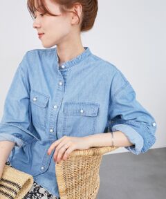 le.coeur blanc / ルクールブラン シャツ・ブラウス | 《軽い素材》スタンドネックパールボタンシャツ