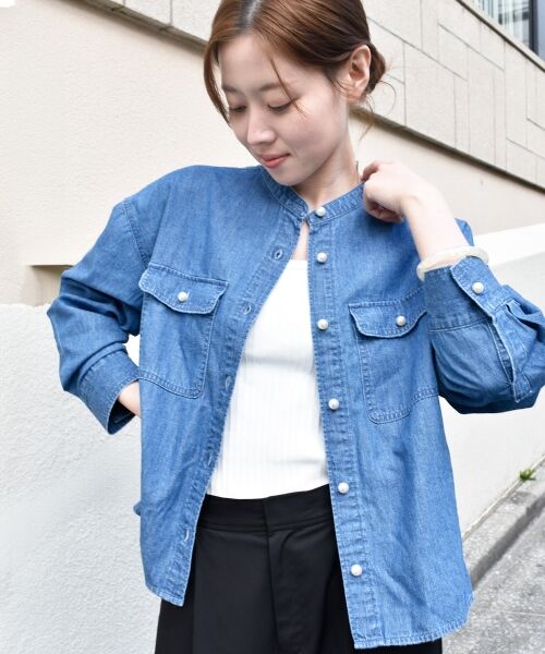 le.coeur blanc / ルクールブラン シャツ・ブラウス | 《軽い素材》スタンドネックパールボタンシャツ | 詳細12