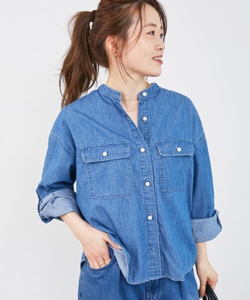 le.coeur blanc / ルクールブラン シャツ・ブラウス | 《軽い素材》スタンドネックパールボタンシャツ | 詳細2