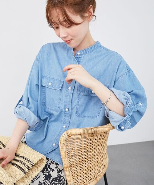 le.coeur blanc / ルクールブラン シャツ・ブラウス | 《軽い素材》スタンドネックパールボタンシャツ | 詳細22