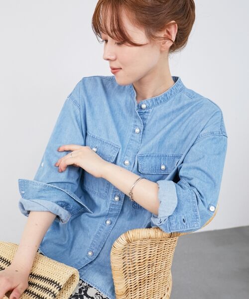 le.coeur blanc / ルクールブラン シャツ・ブラウス | 《軽い素材》スタンドネックパールボタンシャツ | 詳細23