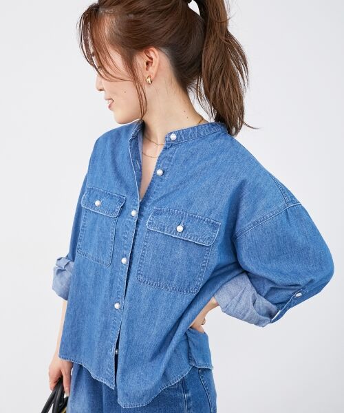 le.coeur blanc / ルクールブラン シャツ・ブラウス | 《軽い素材》スタンドネックパールボタンシャツ | 詳細5