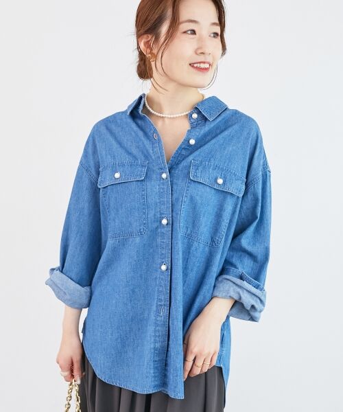 le.coeur blanc / ルクールブラン シャツ・ブラウス | 《軽いシャツ素材》パールボタンデニムシャツ | 詳細14