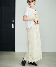 le.coeur blanc / ルクールブラン ロング・マキシ丈スカート | 《手洗い可能》カギ針レースウエストリブスカート