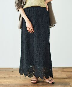 le.coeur blanc / ルクールブラン ロング・マキシ丈スカート | 《手洗い可能》カギ針レースウエストリブスカート