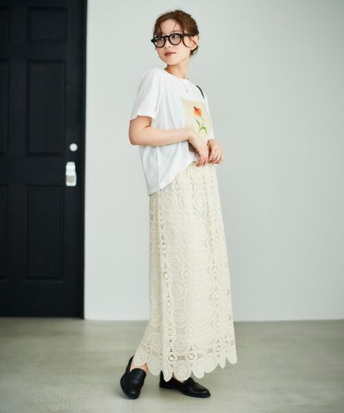 le.coeur blanc / ルクールブラン ロング・マキシ丈スカート | 《手洗い可能》カギ針レースウエストリブスカート | 詳細11