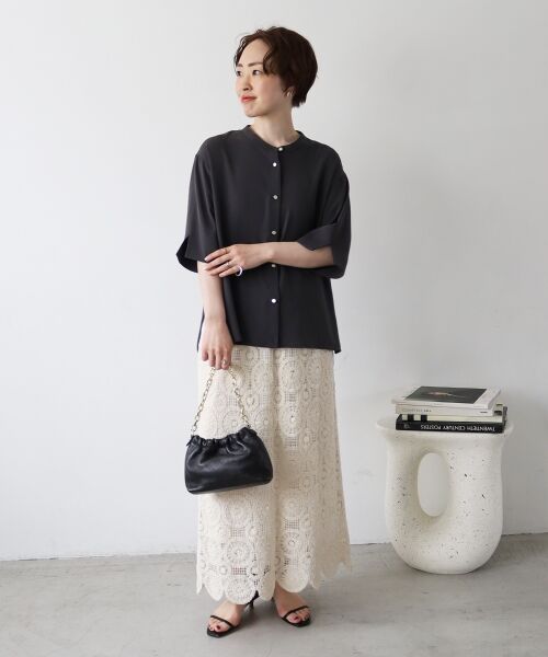 le.coeur blanc / ルクールブラン ロング・マキシ丈スカート | 《手洗い可能》カギ針レースウエストリブスカート | 詳細16