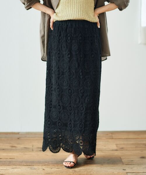 le.coeur blanc / ルクールブラン ロング・マキシ丈スカート | 《手洗い可能》カギ針レースウエストリブスカート | 詳細18