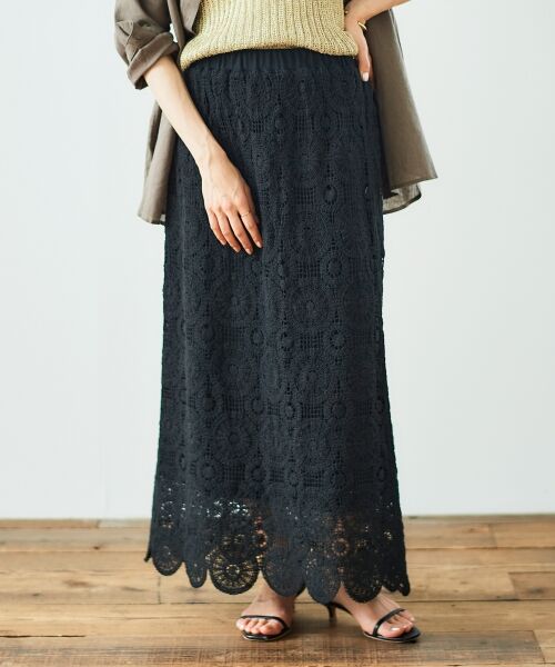 le.coeur blanc / ルクールブラン ロング・マキシ丈スカート | 《手洗い可能》カギ針レースウエストリブスカート | 詳細19