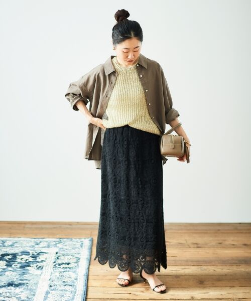 le.coeur blanc / ルクールブラン ロング・マキシ丈スカート | 《手洗い可能》カギ針レースウエストリブスカート | 詳細24