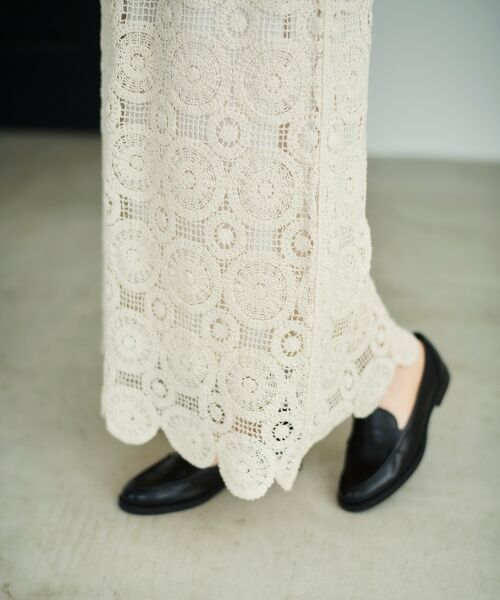 le.coeur blanc / ルクールブラン ロング・マキシ丈スカート | 《手洗い可能》カギ針レースウエストリブスカート | 詳細3