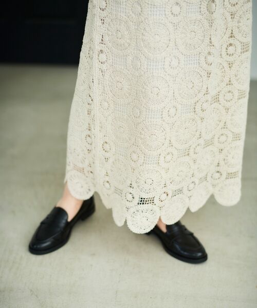 le.coeur blanc / ルクールブラン ロング・マキシ丈スカート | 《手洗い可能》カギ針レースウエストリブスカート | 詳細4