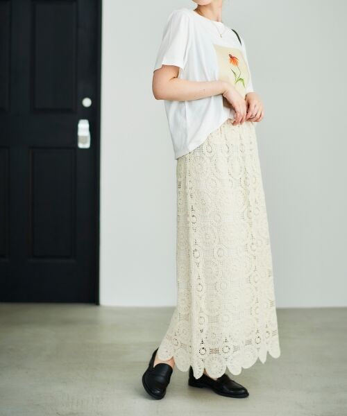 le.coeur blanc / ルクールブラン ロング・マキシ丈スカート | 《手洗い可能》カギ針レースウエストリブスカート | 詳細5