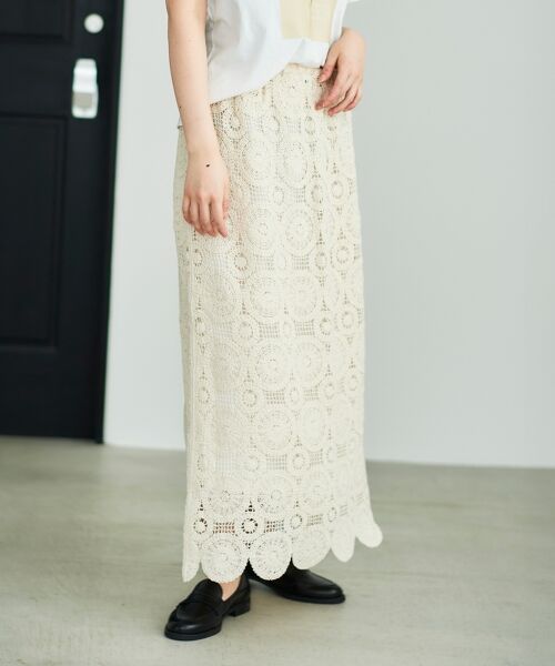 le.coeur blanc / ルクールブラン ロング・マキシ丈スカート | 《手洗い可能》カギ針レースウエストリブスカート | 詳細6