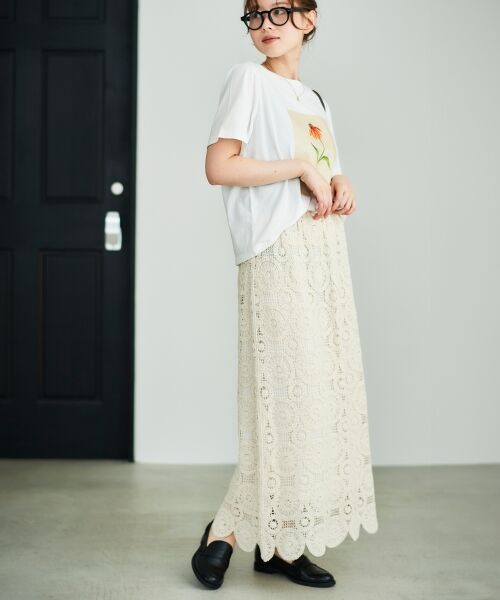 le.coeur blanc / ルクールブラン ロング・マキシ丈スカート | 《手洗い可能》カギ針レースウエストリブスカート | 詳細7