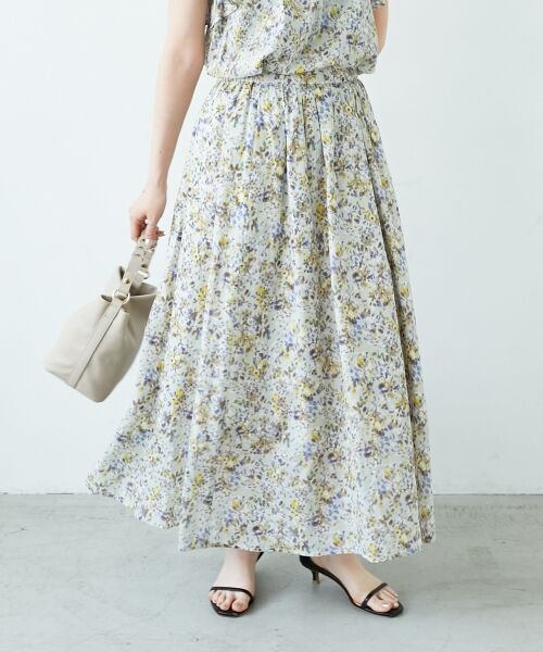 le.coeur blanc / ルクールブラン ロング・マキシ丈スカート | 《手洗い可能》フラワープリントギャザーフレアスカート | 詳細5