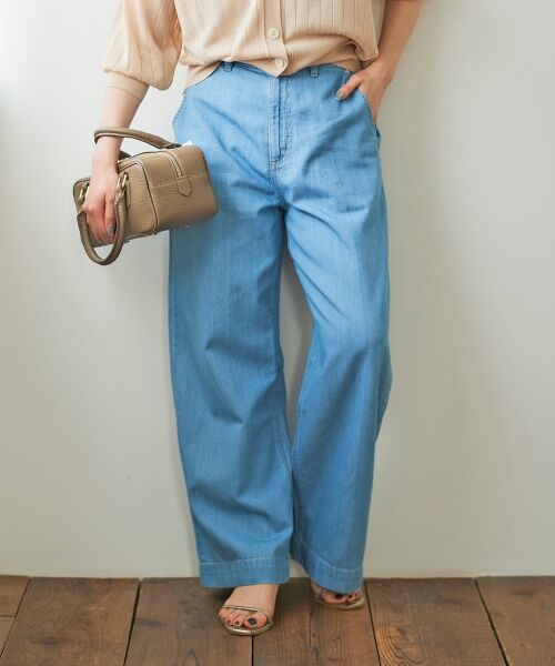 le.coeur blanc / ルクールブラン デニムパンツ | 《軽めな素材で夏も快適》ライトオンスデニムワイドパンツ(サックス)