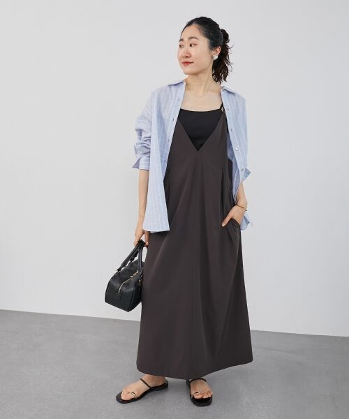le.coeur blanc / ルクールブラン ロング・マキシ丈ワンピース | ナイロンVネックキャミワンピース | 詳細14