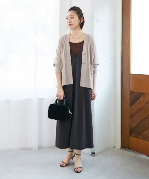 le.coeur blanc / ルクールブラン ロング・マキシ丈ワンピース | ナイロンVネックキャミワンピース | 詳細15