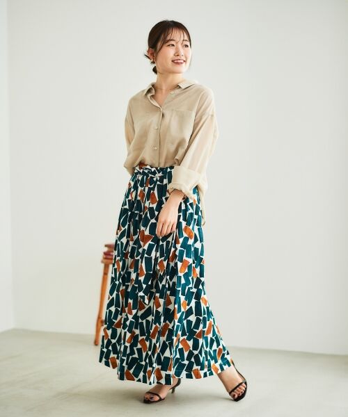 le.coeur blanc / ルクールブラン ロング・マキシ丈スカート | 幾何柄プリントリボン付ロングスカート | 詳細2