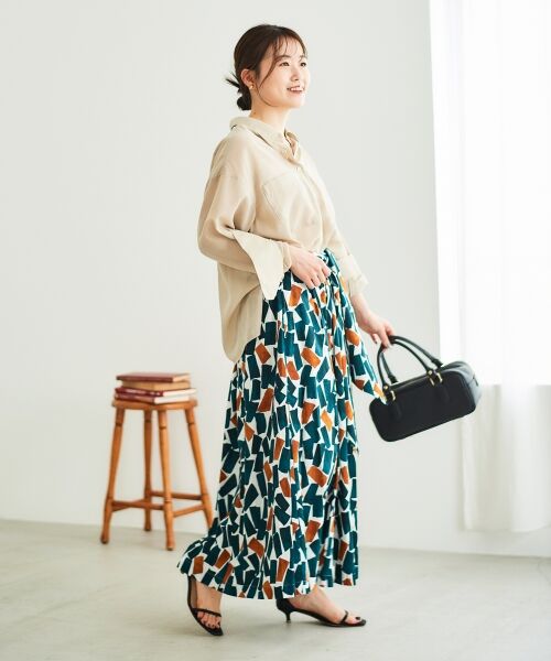 le.coeur blanc / ルクールブラン ロング・マキシ丈スカート | 幾何柄プリントリボン付ロングスカート | 詳細3