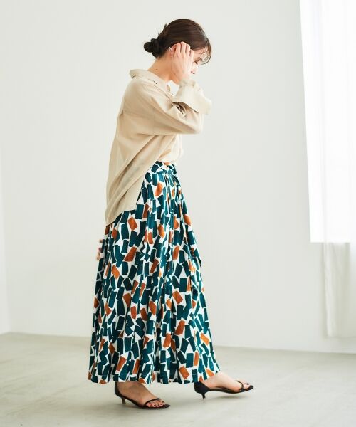 le.coeur blanc / ルクールブラン ロング・マキシ丈スカート | 幾何柄プリントリボン付ロングスカート | 詳細4