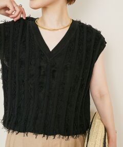 le.coeur blanc / ルクールブラン ニット・セーター | 《手洗い可能》フリンジVネックフレンチニット