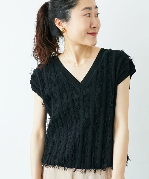 le.coeur blanc / ルクールブラン ニット・セーター | 《手洗い可能》フリンジVネックフレンチニット | 詳細11